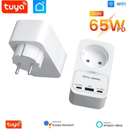 Tuya 16A WiFi Smart Socket met 65W GaN snellader, USB- en Type-C-poorten