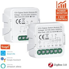 Tuya Zigbee Smart Switch Module Inbouwmontage met Energiemeter