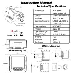 Interrupteur Intelligent Zigbee Tuya Encastré avec Mesure d'Énergie
