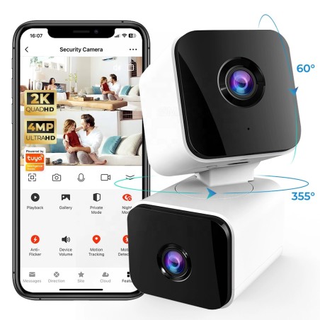 Tuya Telecamera Smart WiFi 2-in-1 2K con Doppio Obiettivo 4MP