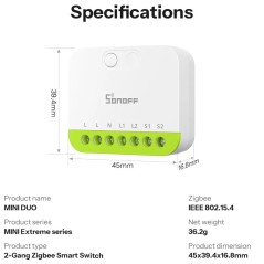 Sonoff MINI DUO Zigbee | Slimme Schakelaar met 2 Kanalen 16A