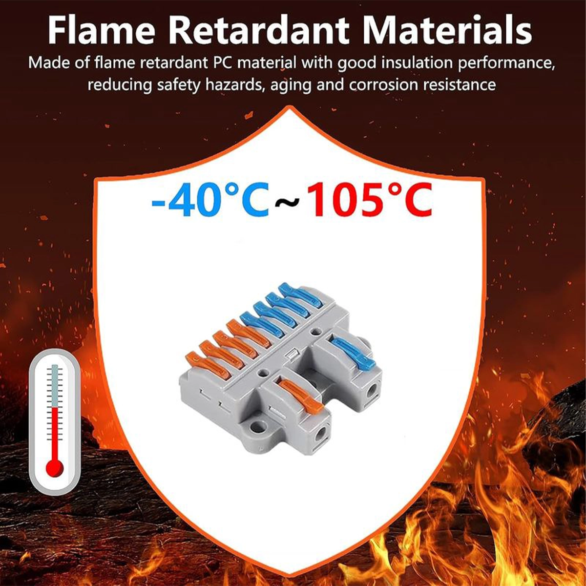 Feuerfester Polycarbonat-Hebelverbinder mit einem Betriebstemperaturbereich von -40 bis +105 °C