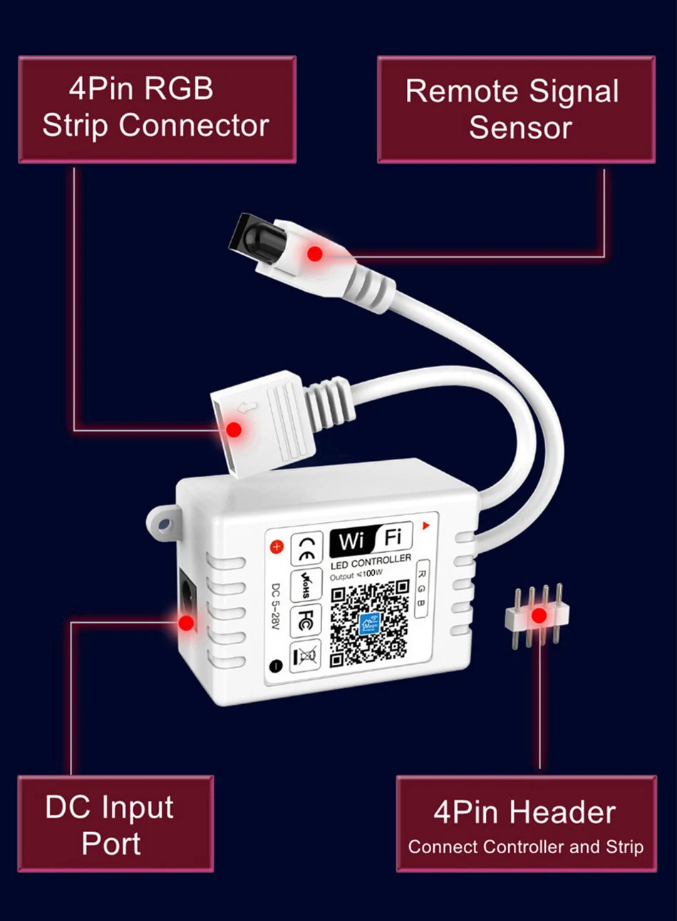 Contrôleur LED RVB Tactile 12V/24V Avec Télécommande – Pour Bandes Lumineuses, 30A, Effets De Couleur – CCT Inclus