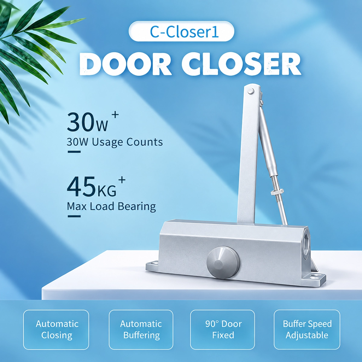 Chiudiporta idraulico C-Closer 1 per porte fino a 45 kg con chiusura automatica e fermo a 90 gradi