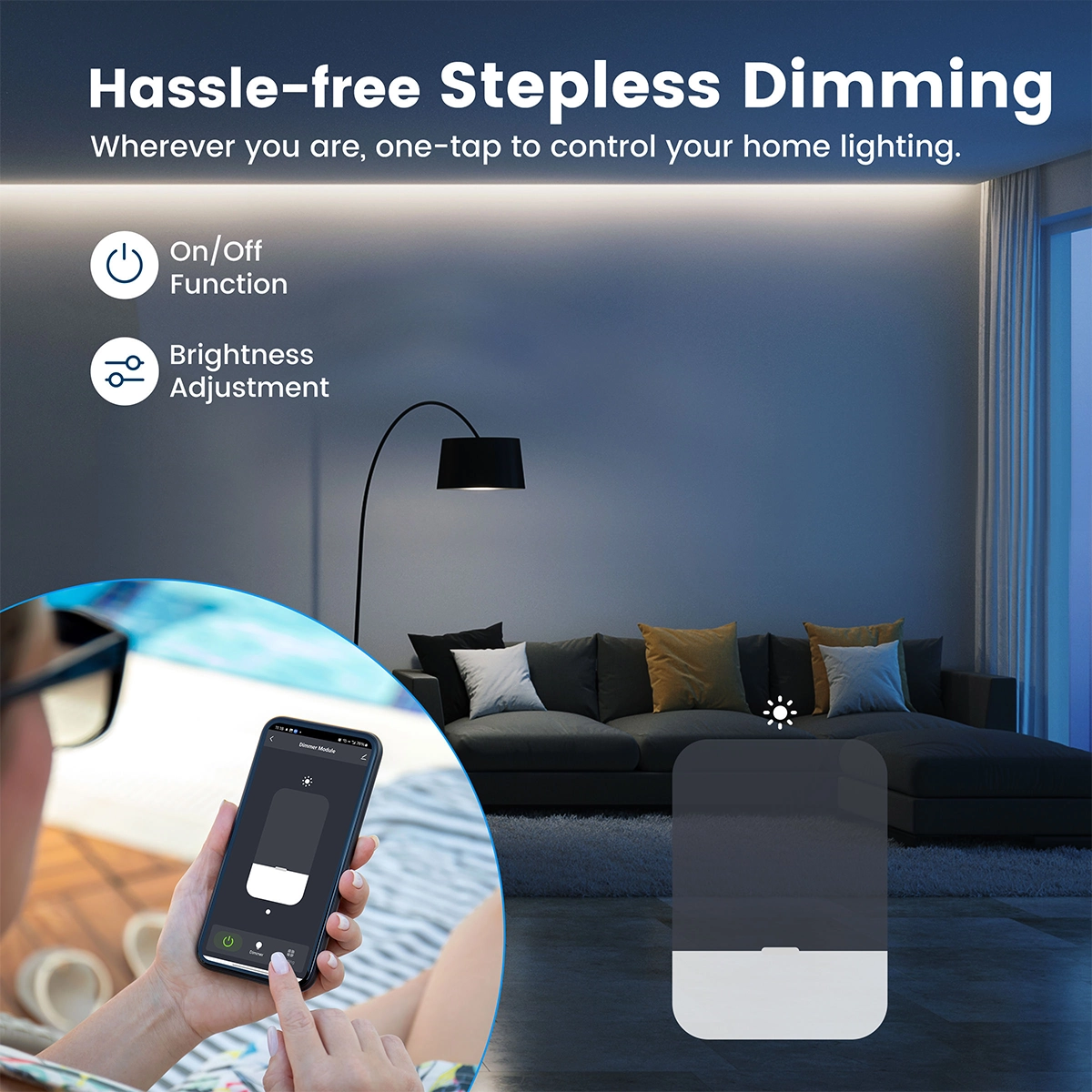 Stepless dimming of a floor lamp from the app on your phone with the 0/1-10V dimmer