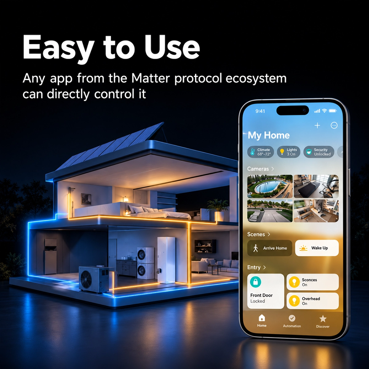 Controllo del driver LED Matter dallo smartphone con l'app di casa di qualsiasi ecosistema compatibile