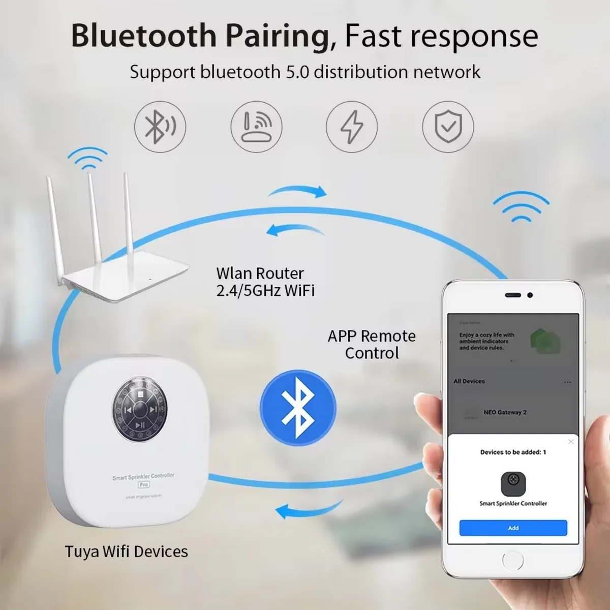 Configurazione in Bluetooth 5.0 della centralina irrigazione Tuya con il telefono e il router WiFi