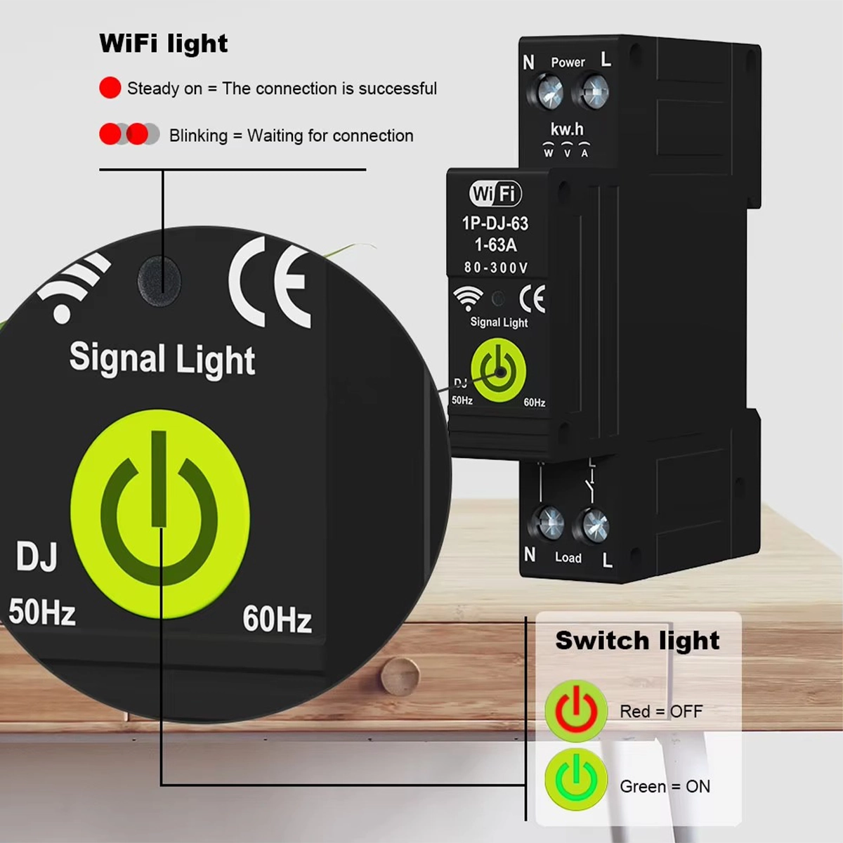 LED Signal Light e tasto dell'interruttore WiFi: LED fisso se è connesso, tasto verde acceso e rosso spento