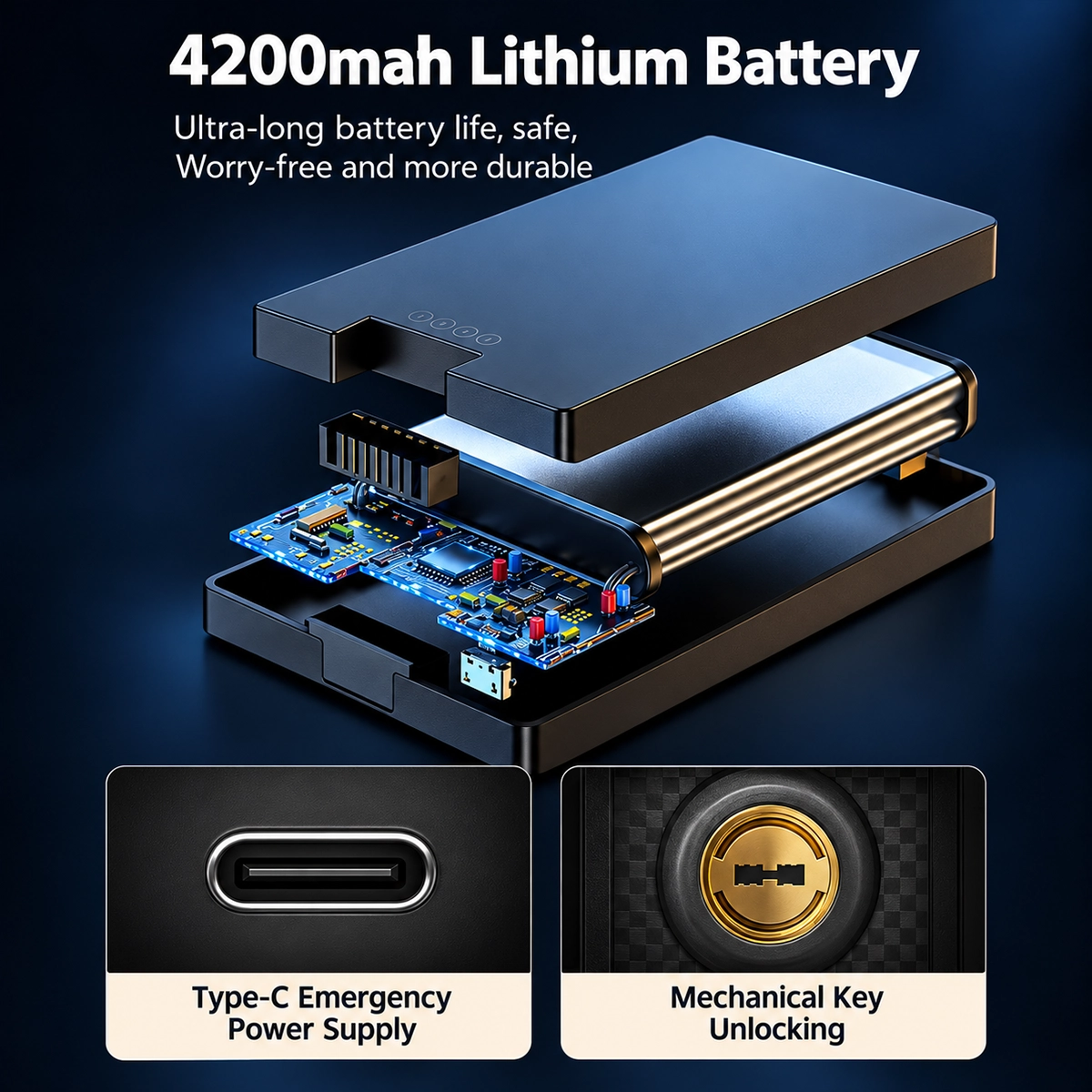 Tuya Lock met 4200mAh lithiumbatterij, nood-USB-C-aansluiting en mechanische sleutel.