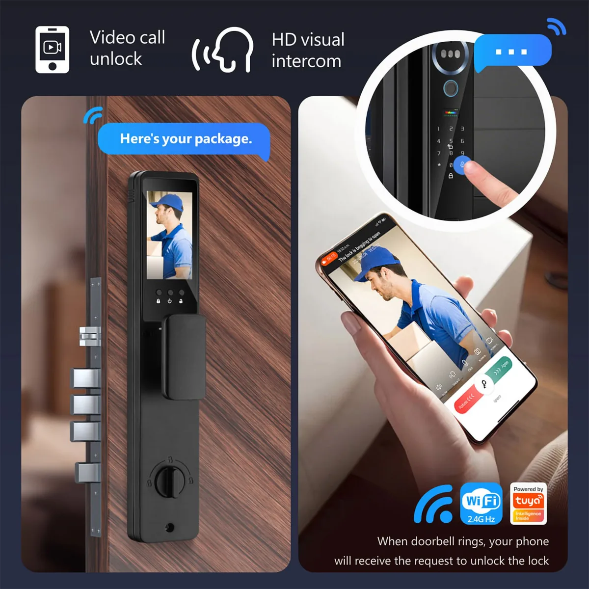 Tuya video-intercom: de koerier belt aan en het videogesprek komt binnen op uw telefoon.