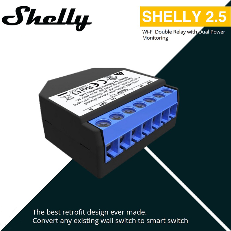 Interruptor inteligente WiFi Shelly 2.5 con detector de consumo