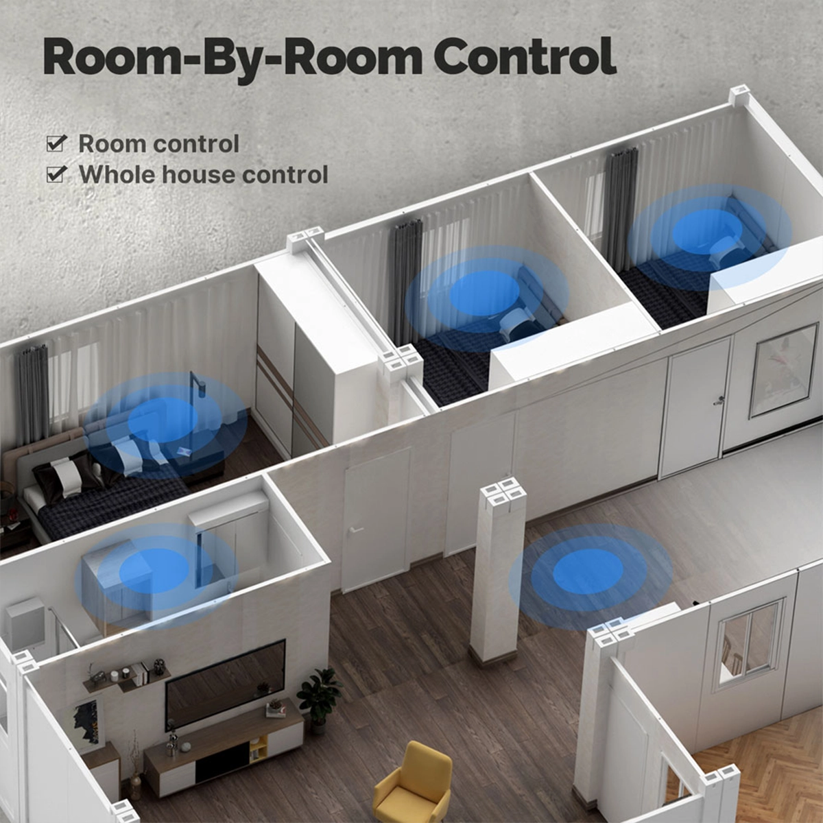 Comando stanza per stanza o di tutta la casa con i pannelli smart Tuya installati in più ambienti