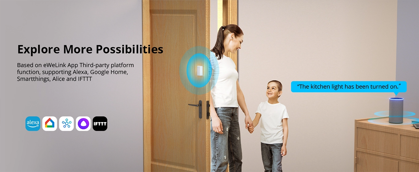 Zigbee Sensor SNZB-04PR1 with Alexa, Google Home, and SmartThings: The assistant announces that the kitchen light is on