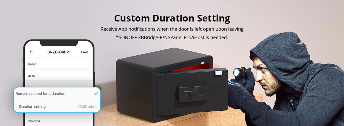 eWeLink Duration Setting: SNZB-04PR1 sensor alerts when safe stays open too long
