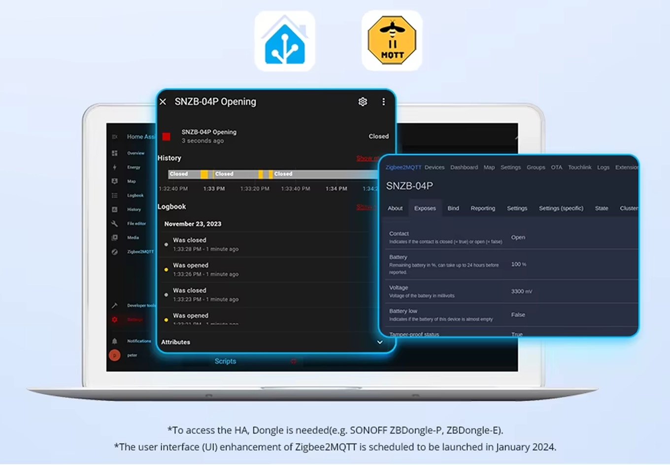 SNZB-04PR1 sensor in Home Assistant: opening history and device data via Zigbee2MQTT and ZHA