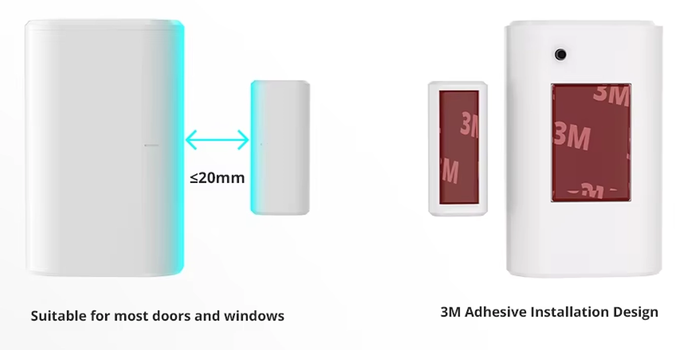 SNZB-04PR1 sensor installation: magnet distance under 20mm and 3M double-sided tape on the back