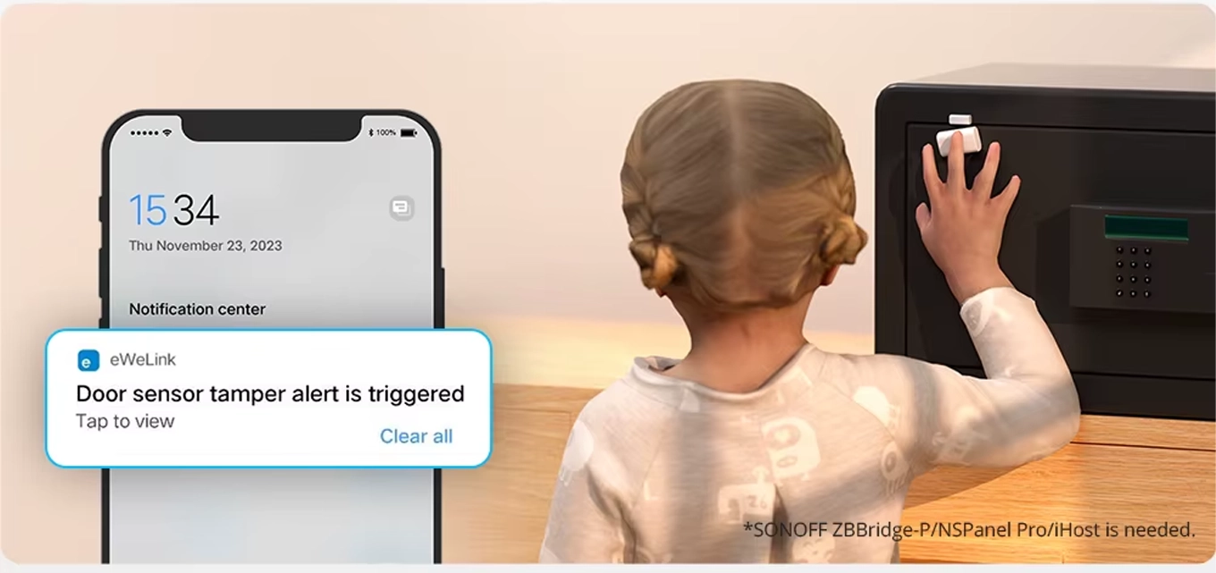 SNZB-04PR1 sensor tamper alert on eWeLink app when a child touches the safe