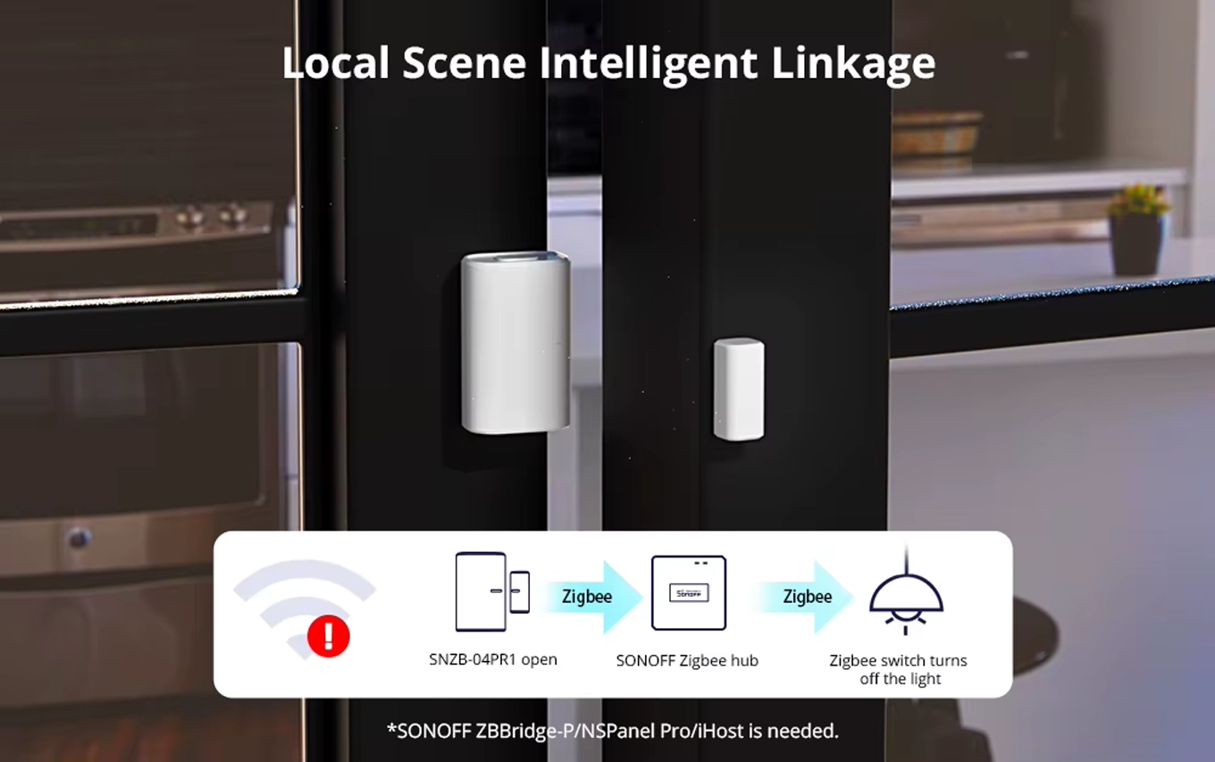 Zigbee local scene: SNZB-04PR1 open sensor, Sonoff hub and switch that turns off the light without Wi-Fi or Internet