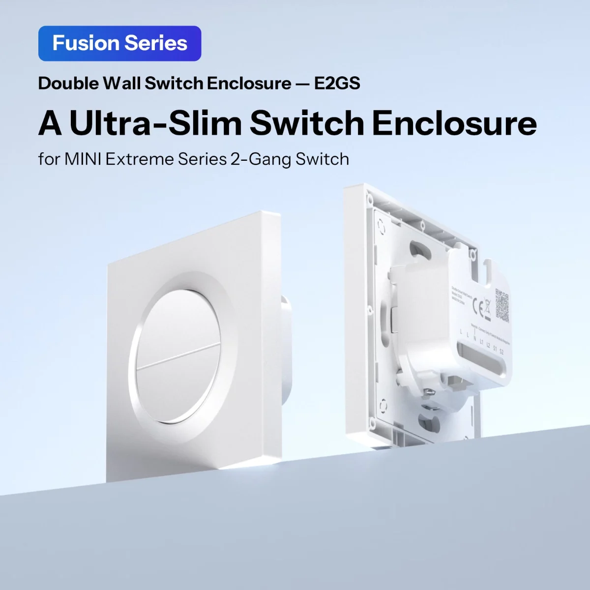 Sonoff E2GS Fusion Series Gehäuse – Vorder- und Rückansicht, ultradünne weiße Platte für Dual-Schalter