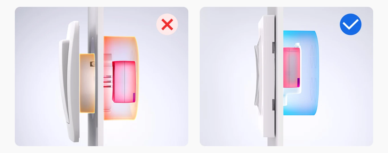 Direkter Vergleich: Links der herkömmliche Schalter, der nicht in die Box passt, rechts die Fusion-Lösung