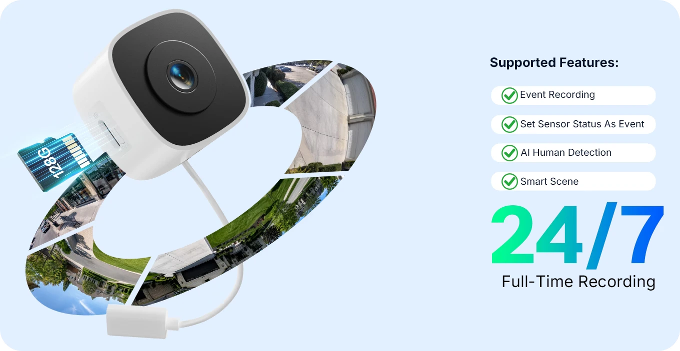 Sonoff CAM-S3W con microSD para almacenamiento local: grabación continua 24/7 o por eventos, detección de personas y escenas inteligentes.