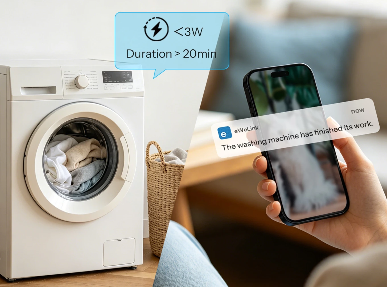 Sonoff MINI-ZB1GP End-of-Cycle Notification: Washing Machine Finished and eWeLink App Notifies Your Phone