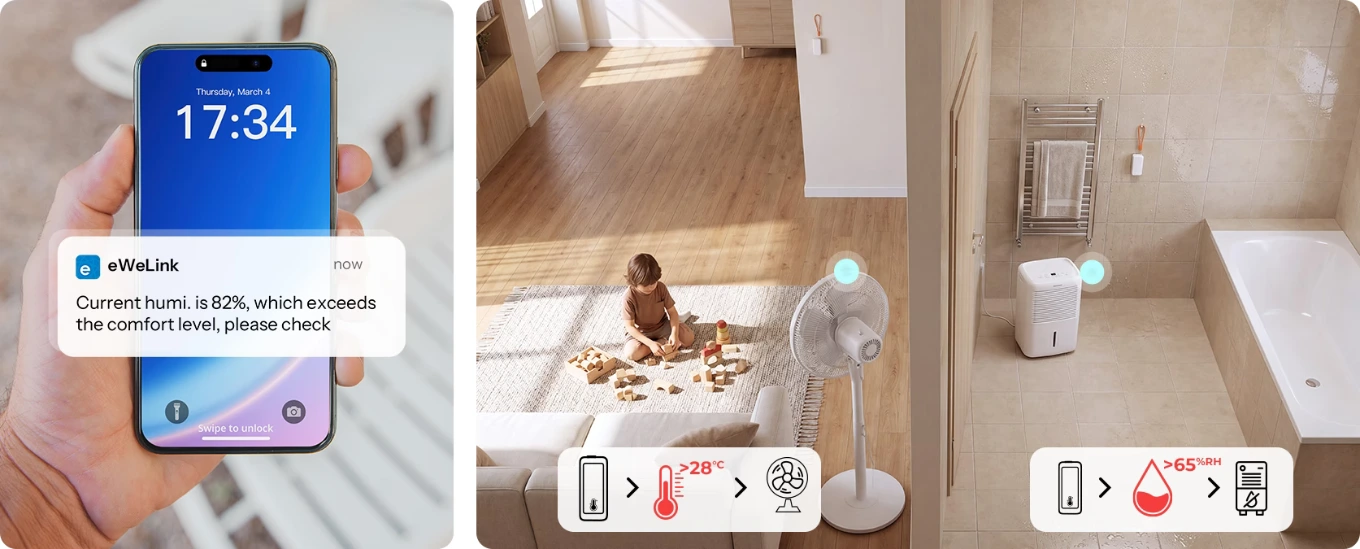 Comfort alert on your phone when temperature or humidity goes out of the set range