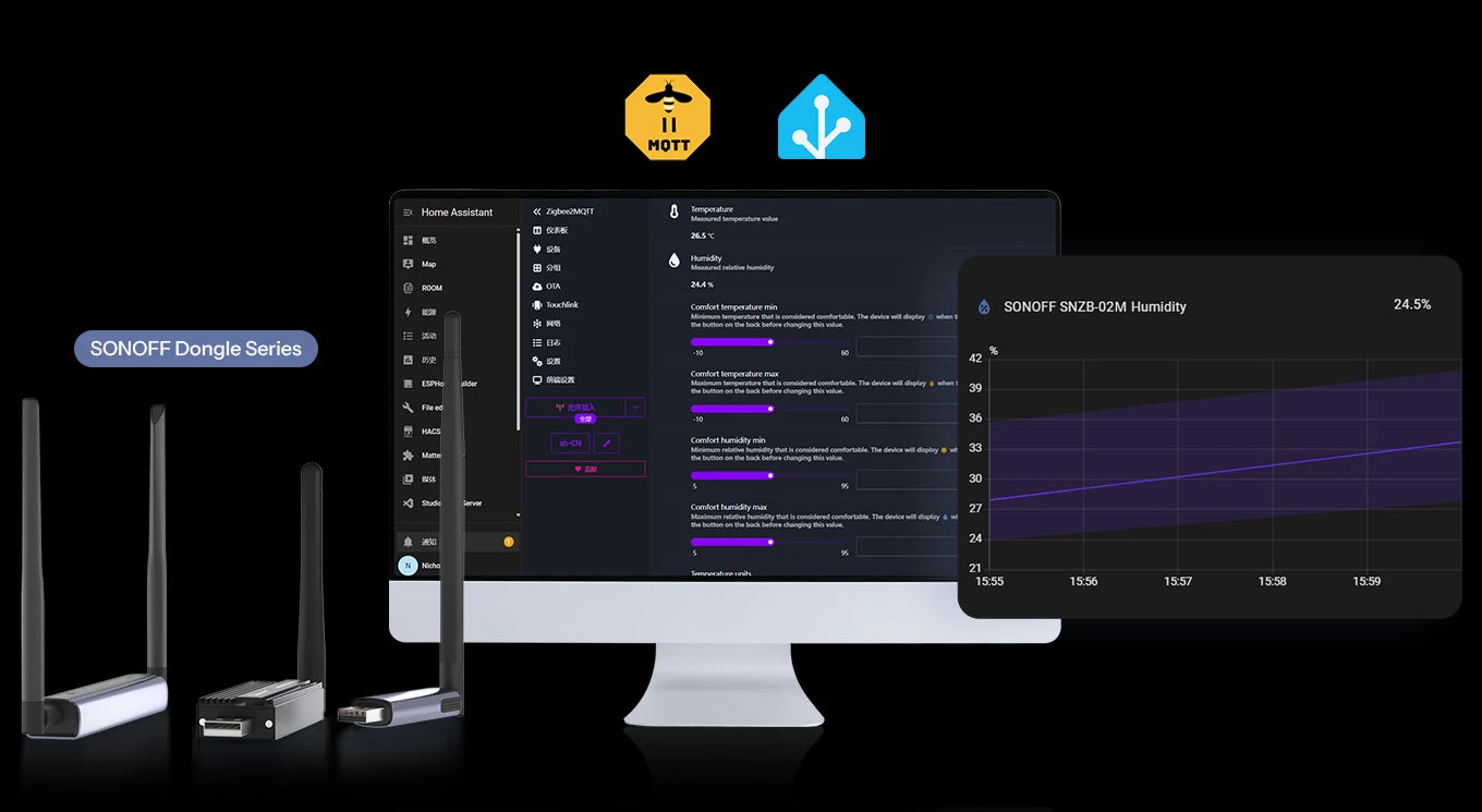 Le SONOFF SNZB-02M s'intègre à Home Assistant et à d'autres plateformes ouvertes.