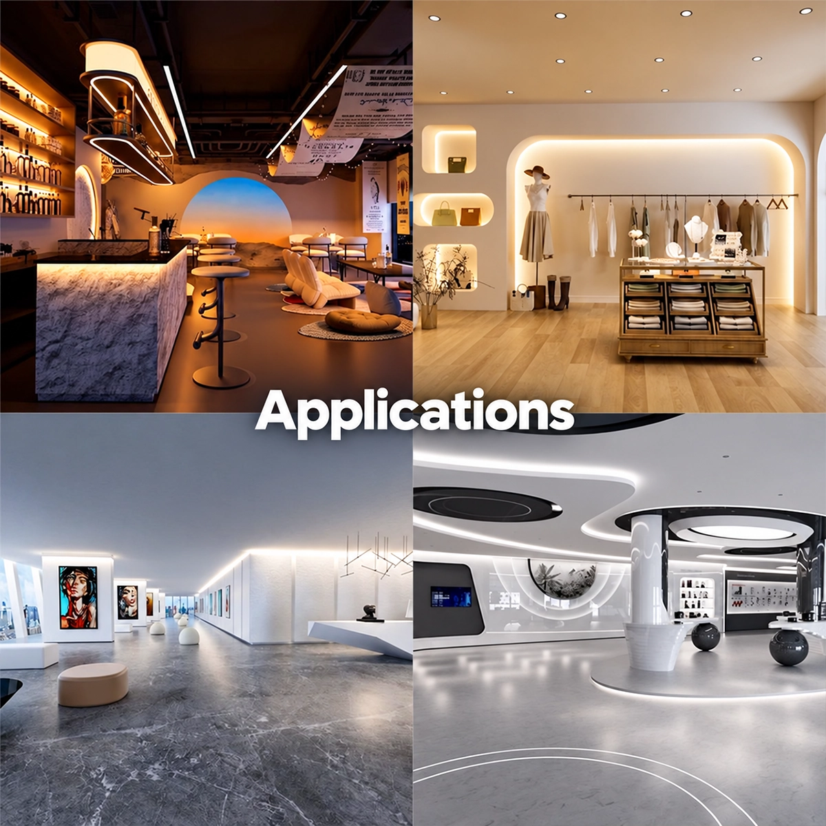 COB CCT LED strip in a bar, clothing store, gallery, and showroom