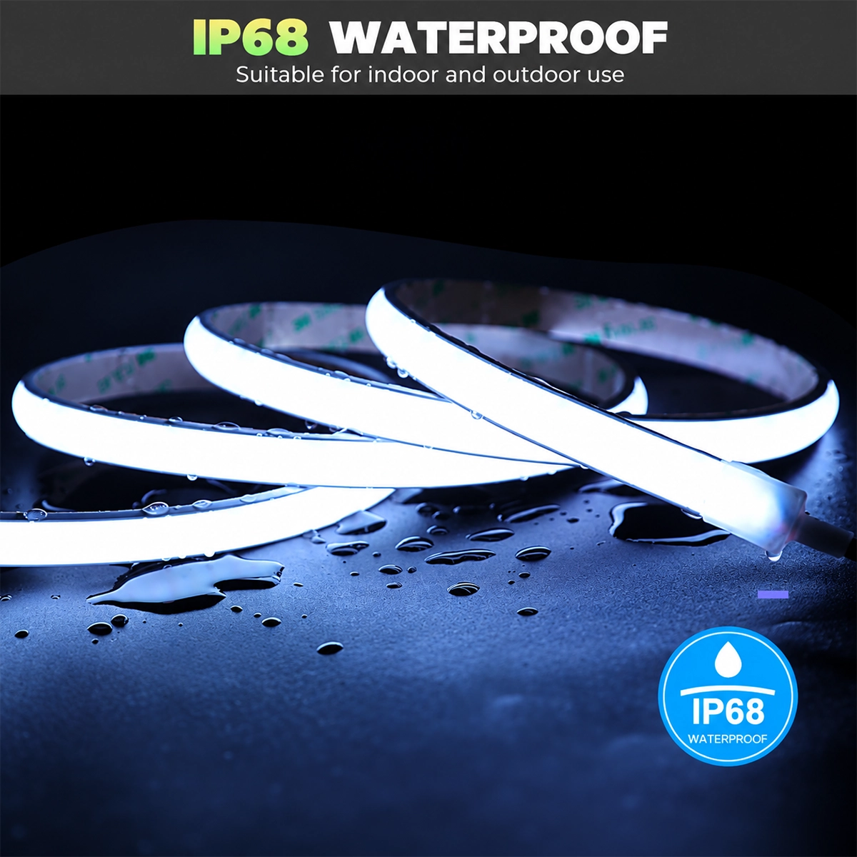 Cool White COB LED Neon Light with Water Droplets, IP68 Waterproof for Indoor and Outdoor Use
