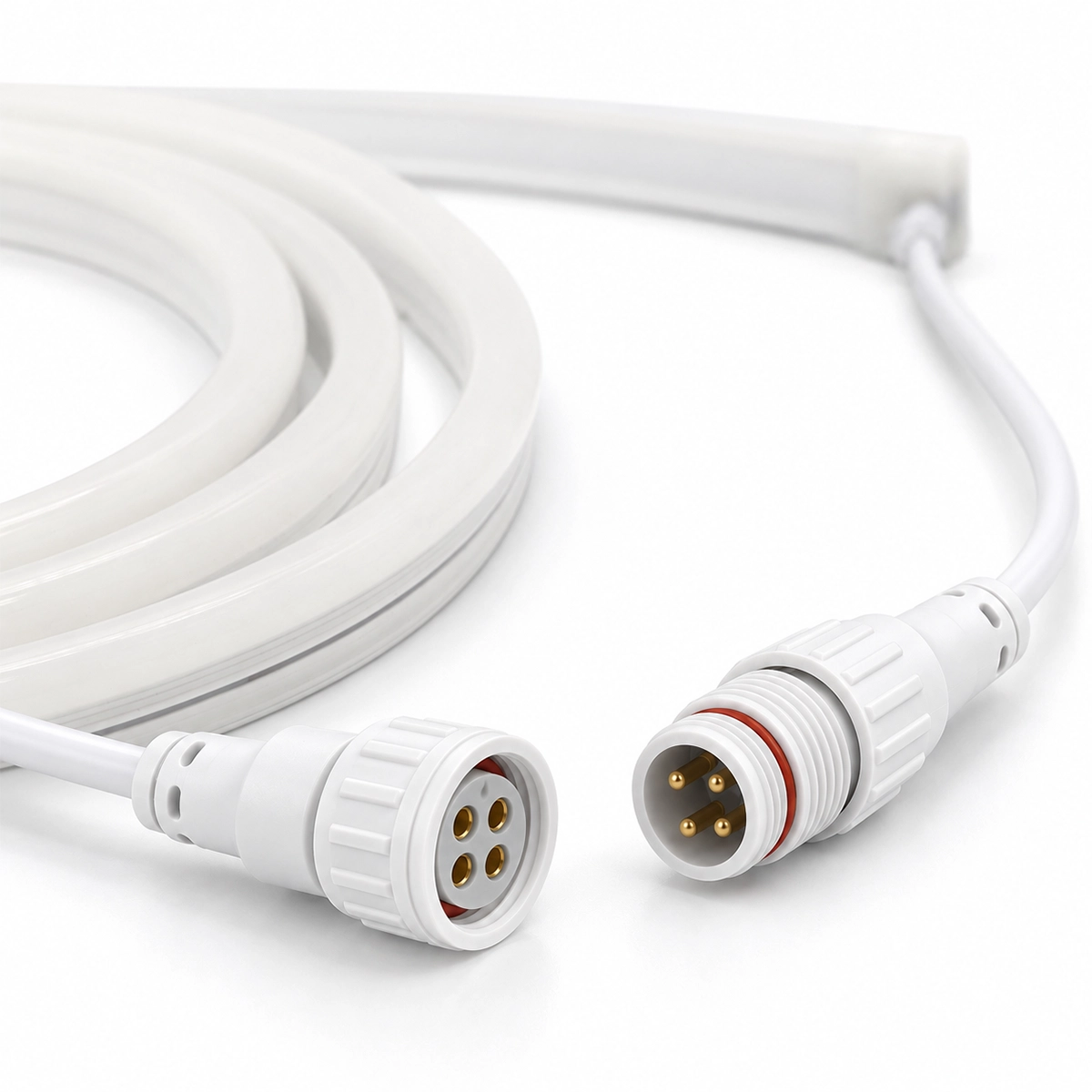 COB LED neon with cable and four-pin round waterproof connectors, male and female, for connection