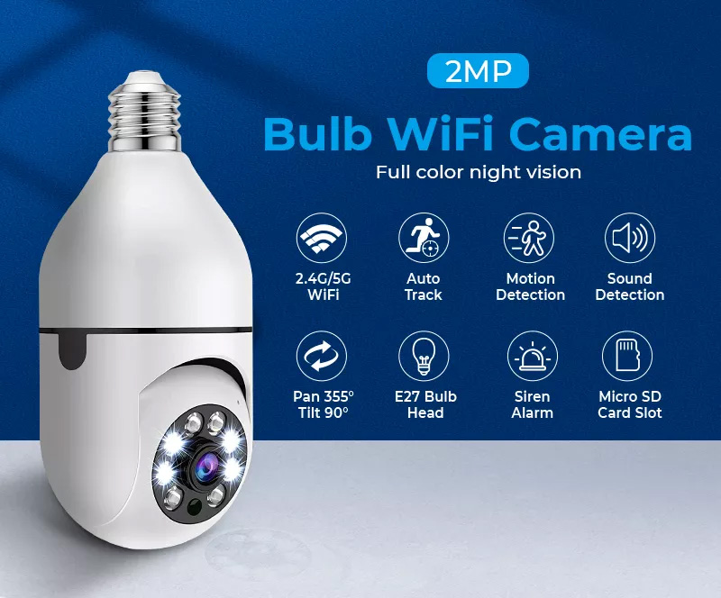 Caméra panoramique Tuya avec ampoule E27 Wi-Fi 2.0MP Alexa Google