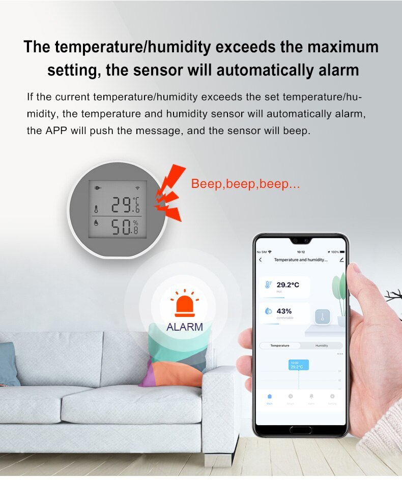 Tuya Smart WiFi Temperature and Humidity Sensor With Alarm Room