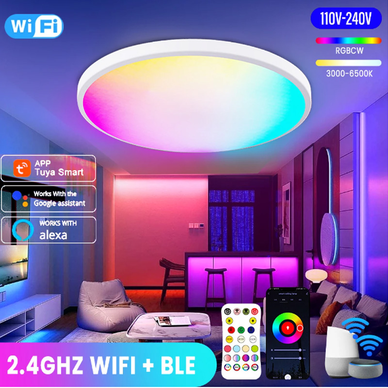 Tuya Smart WiFi Dimmable Plafonnier Led avec Rétroéclairage